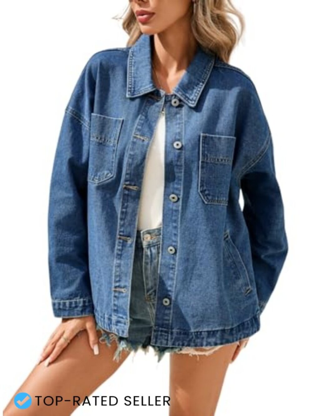 Oversized Denim Jacket for Women Long Sleeve Button Down Shacket